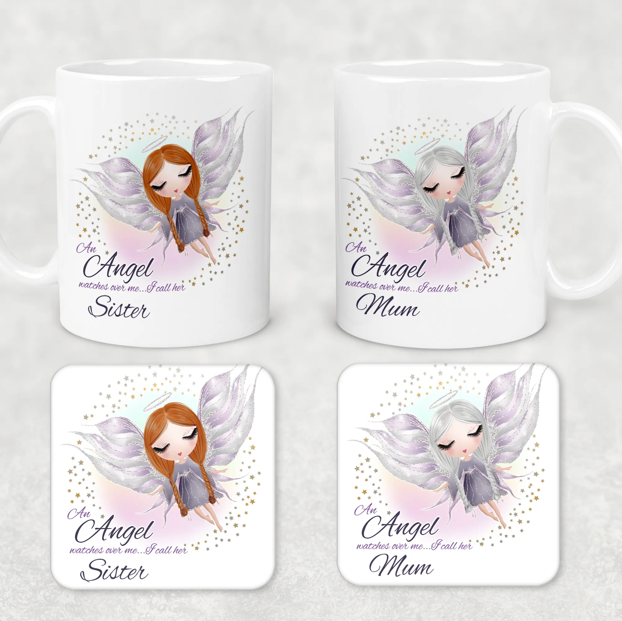 Guardian Angel Watches Over Me Personalised Mug and Coaster Set