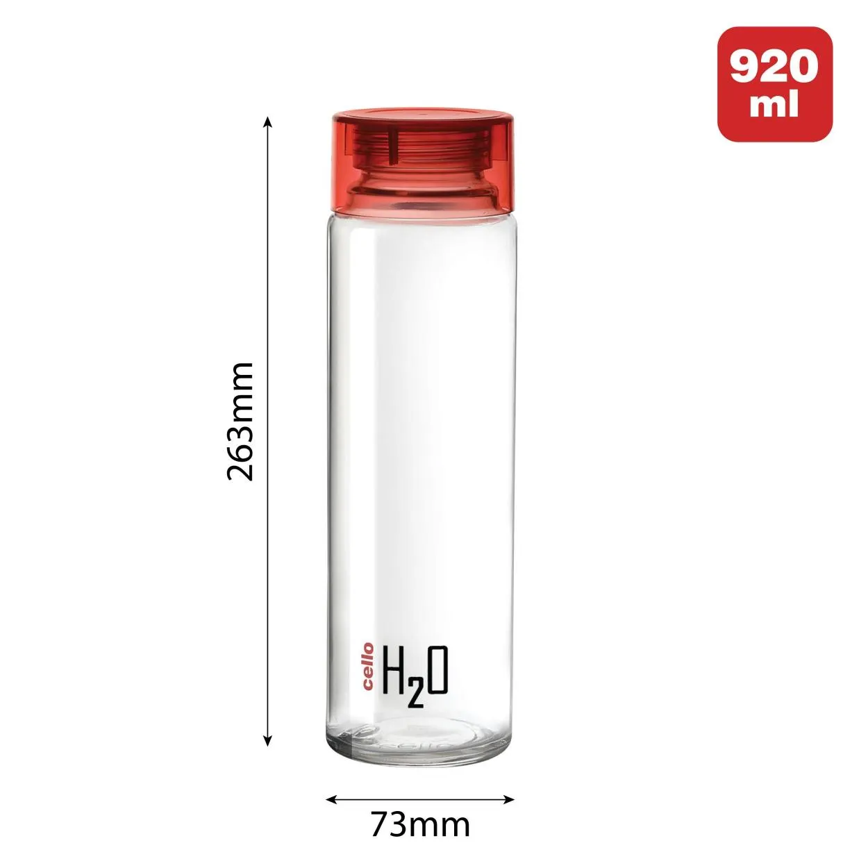 H2O Glass Water Bottle with Plastic Cap, 920ml