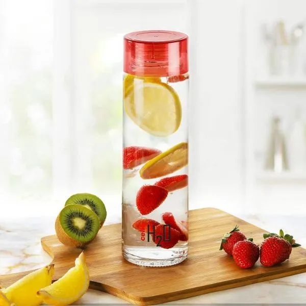 H2O Glass Water Bottle with Plastic Cap, 920ml