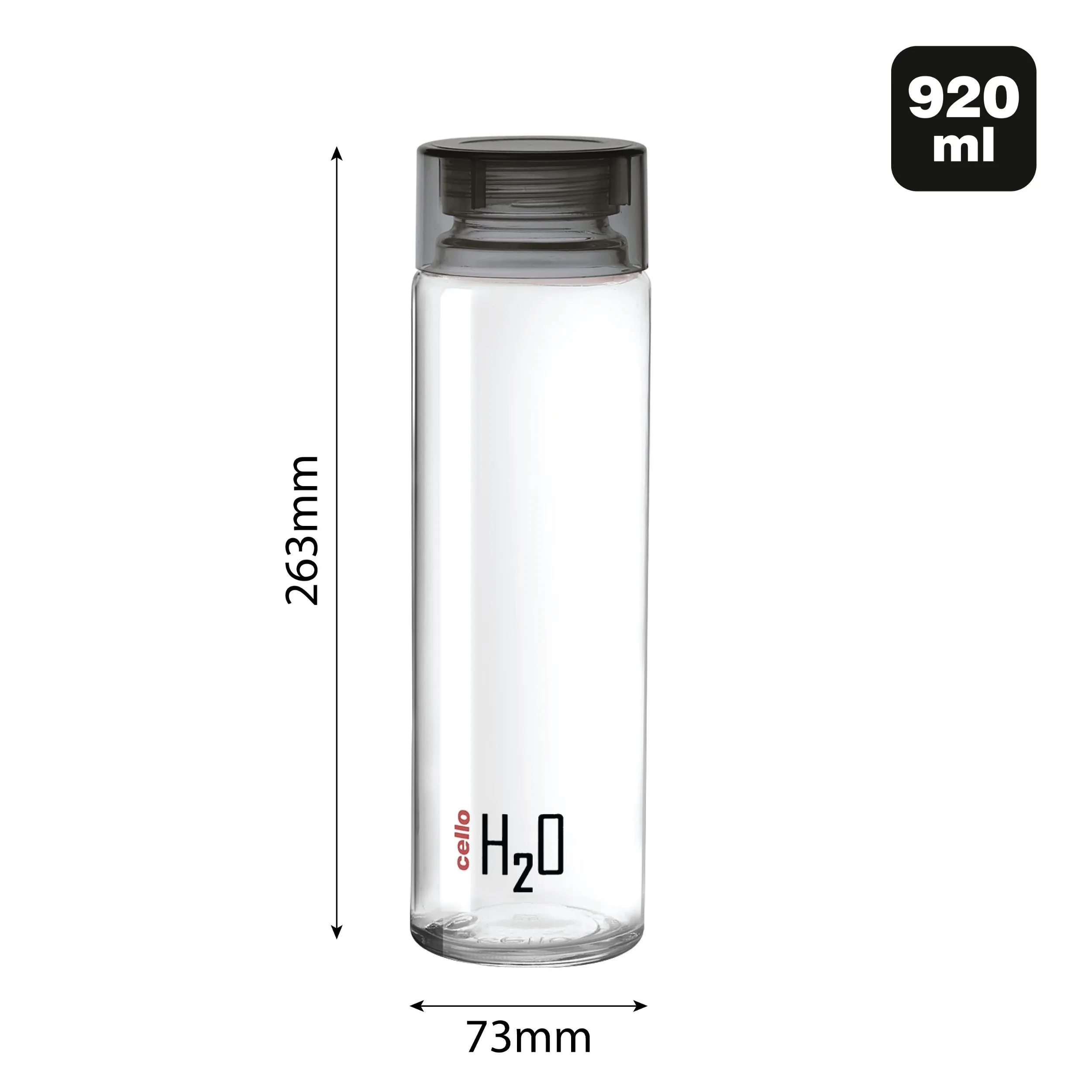 H2O Glass Water Bottle with Plastic Cap, 920ml