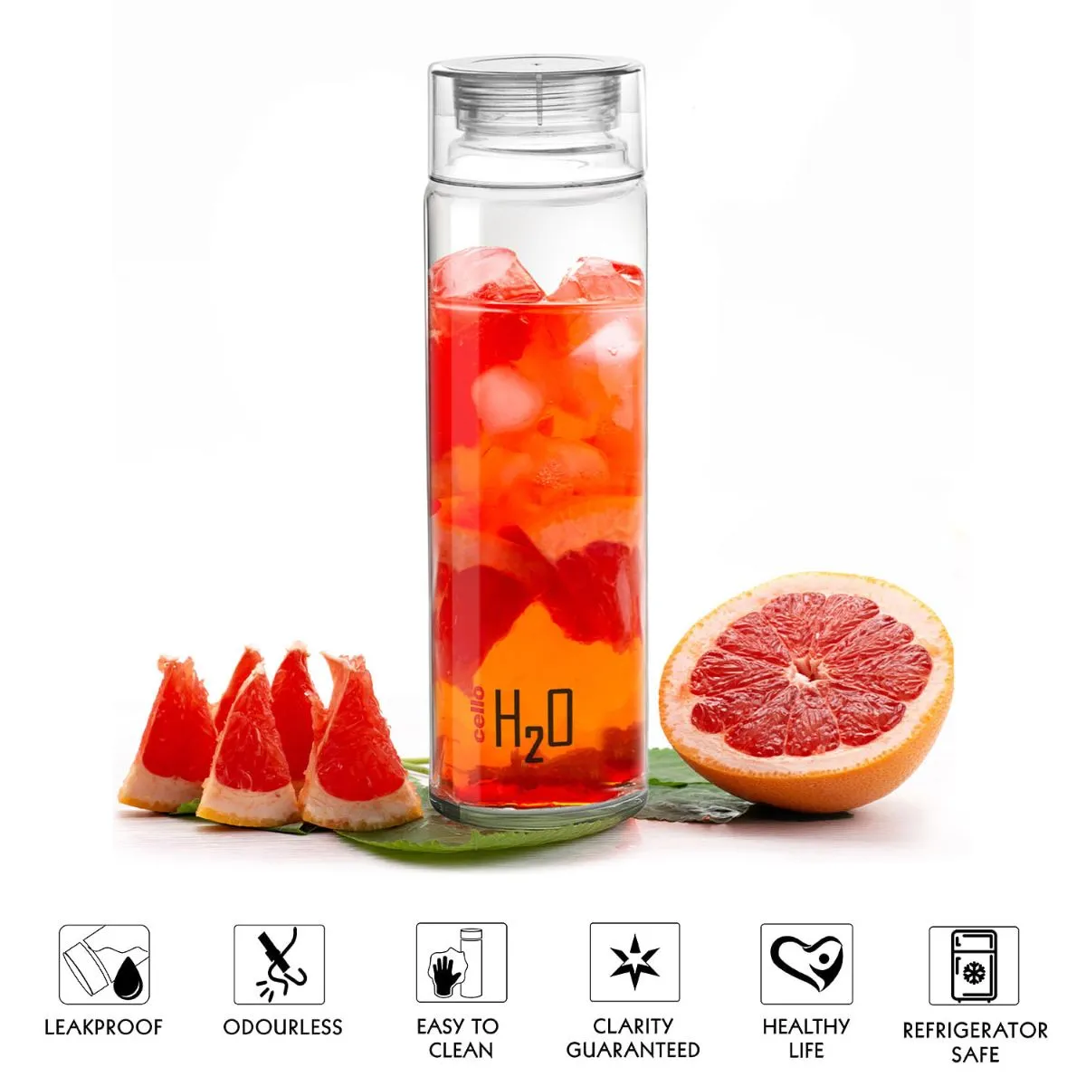 H2O Glass Water Bottle with Plastic Cap, 920ml