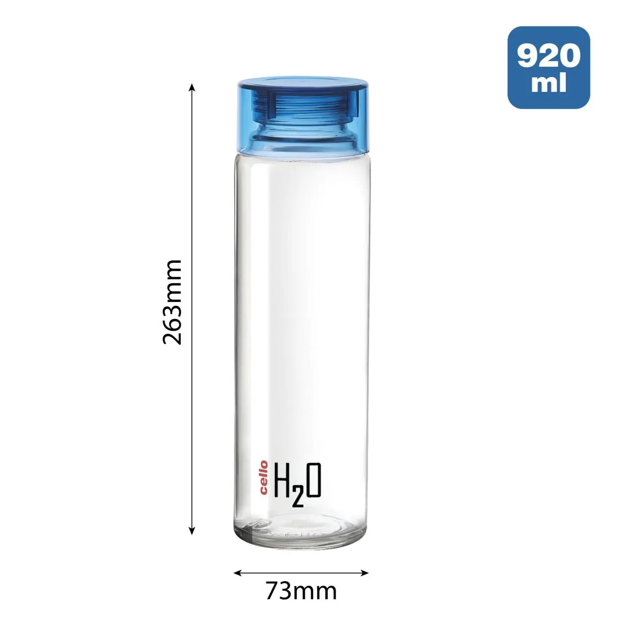 H2O Glass Water Bottle with Plastic Cap, 920ml