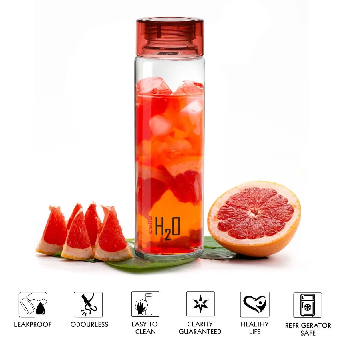 H2O Glass Water Bottle with Plastic Cap, 920ml