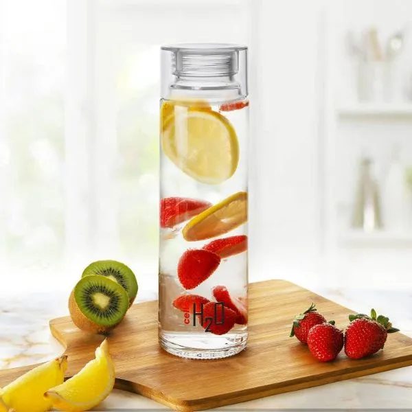 H2O Glass Water Bottle with Plastic Cap, 920ml