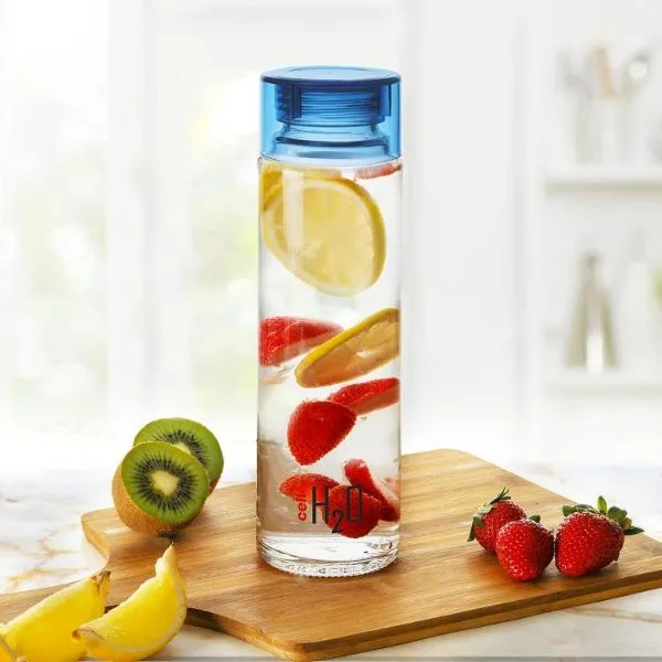 H2O Glass Water Bottle with Plastic Cap, 920ml