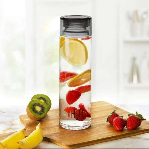 H2O Glass Water Bottle with Plastic Cap, 920ml