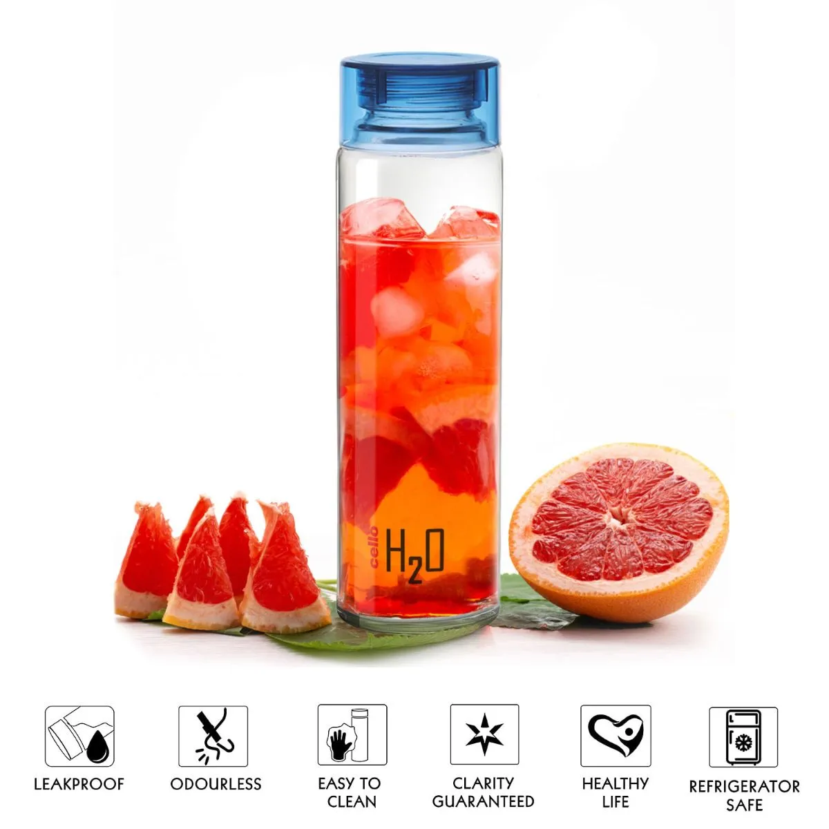 H2O Glass Water Bottle with Plastic Cap, 920ml