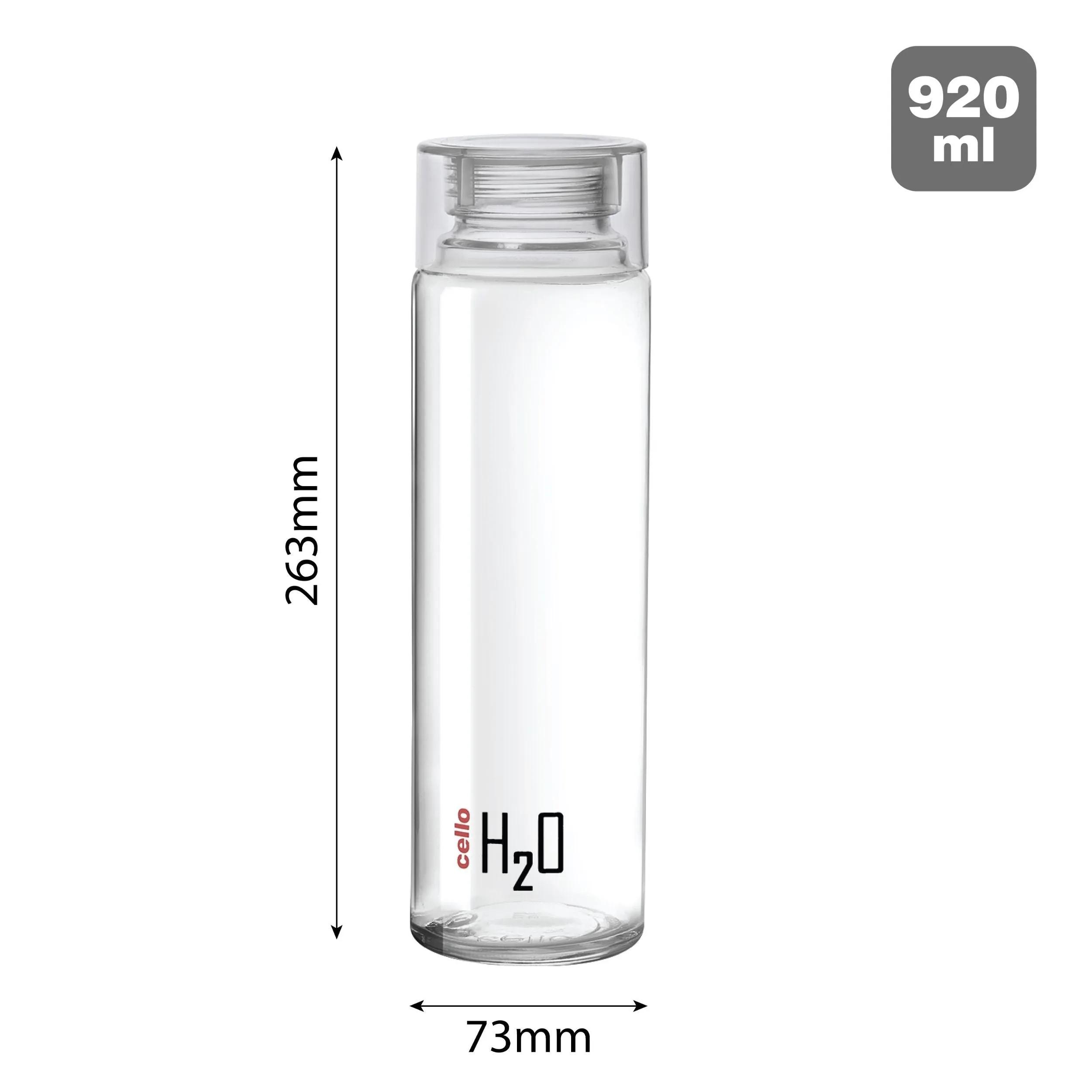 H2O Glass Water Bottle with Plastic Cap, 920ml