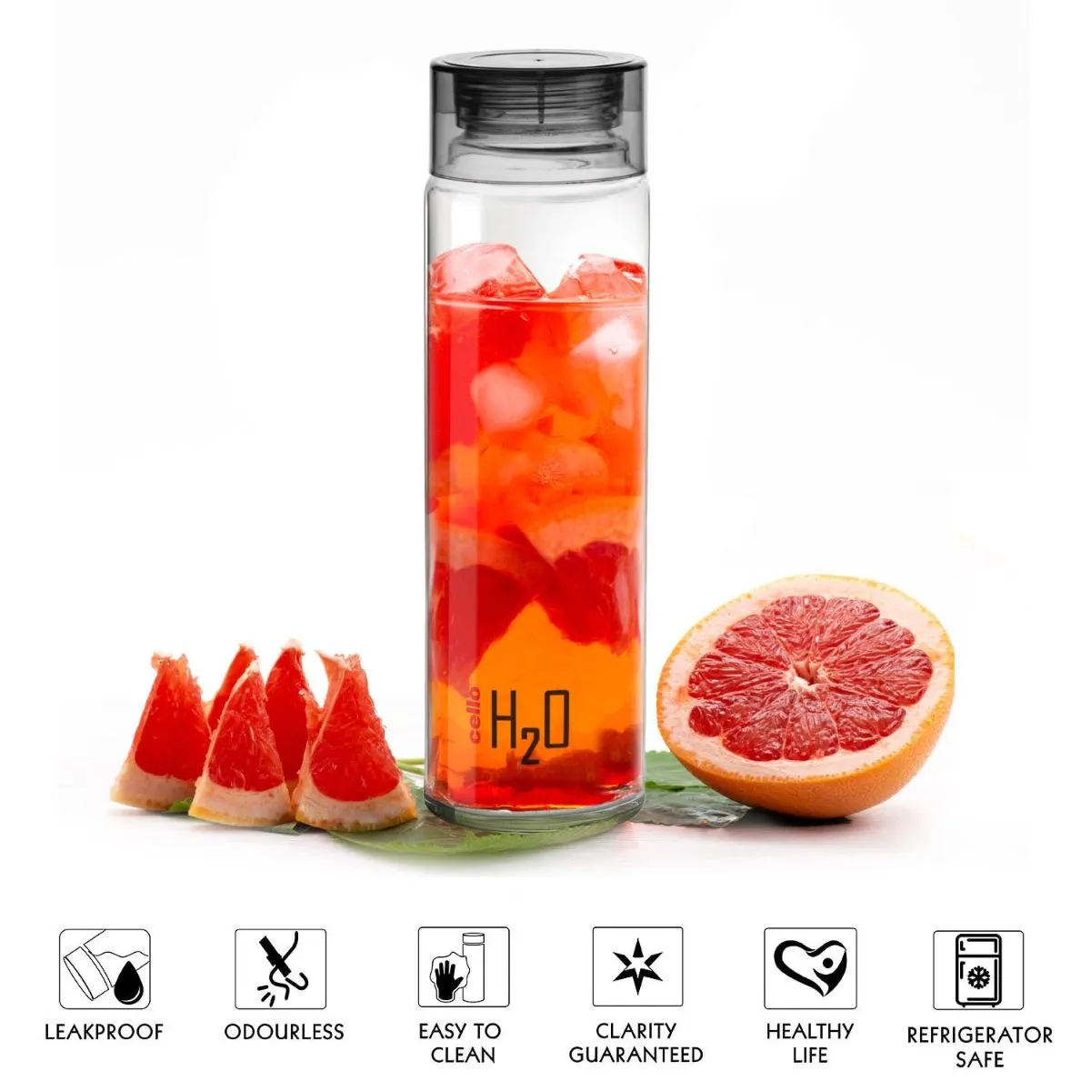 H2O Glass Water Bottle with Plastic Cap, 920ml