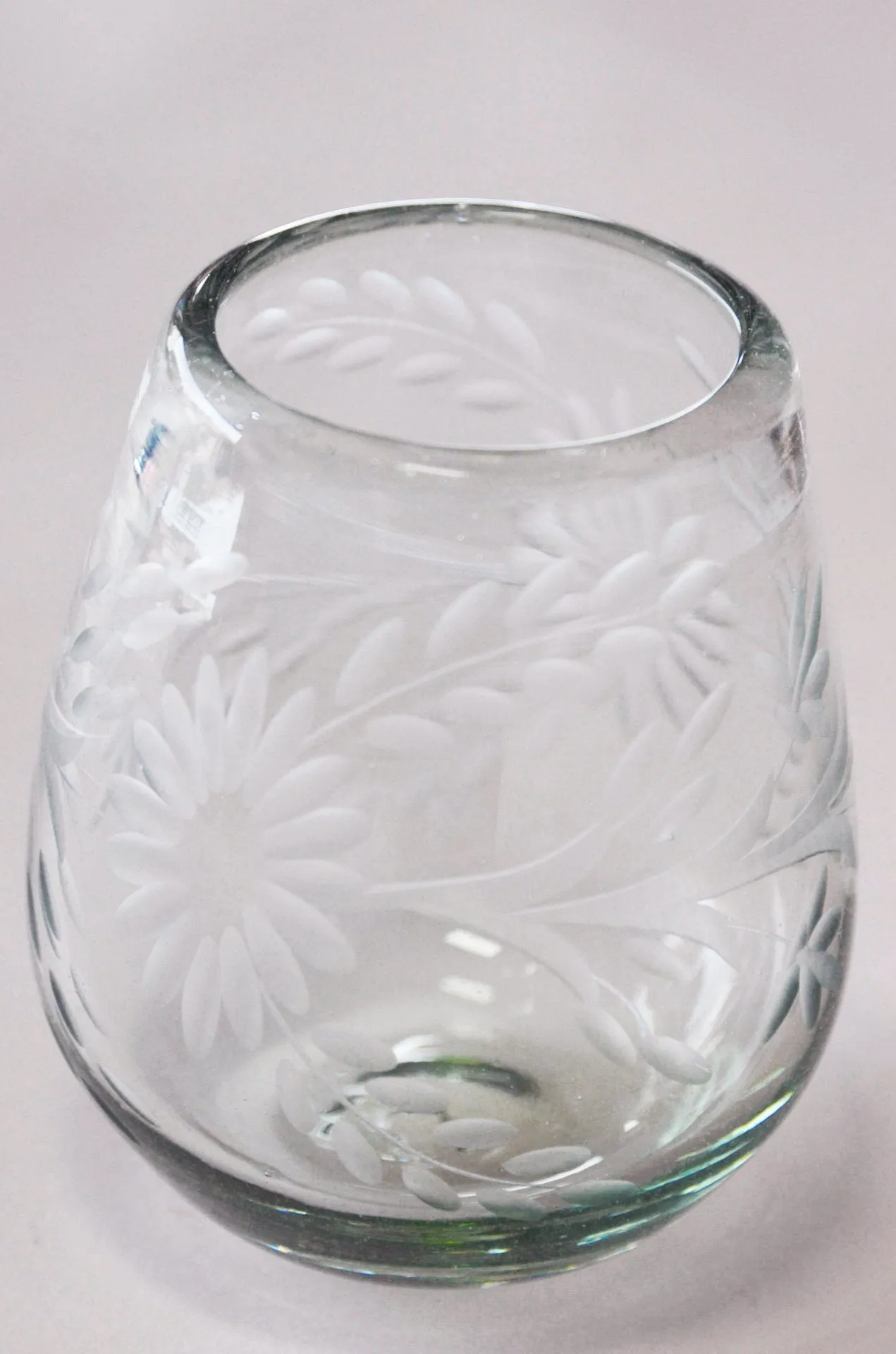 Hand Blown and Etched Glass - Stemless Wine Glass