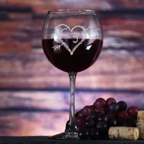 Heart and Arrow Initials Red Wine Glass