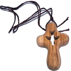 Holy Spirit The Comforter Olive Wood Comforting Cross Engraved with Dove - Necklace. Cross is About 2.5" and Comes with Certificate