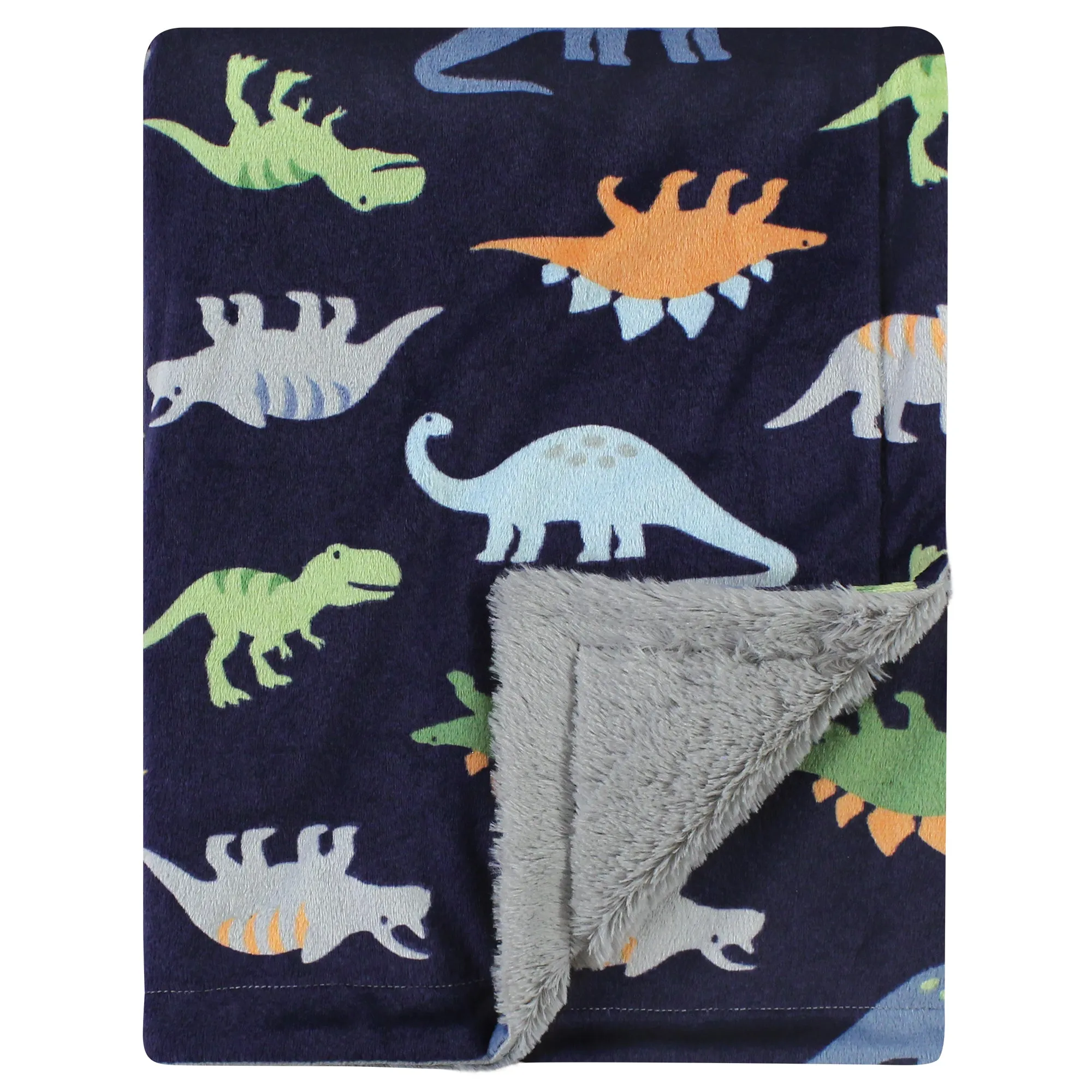 Hudson Baby Plush Blanket with Furry Binding and Back, Dinosaurs