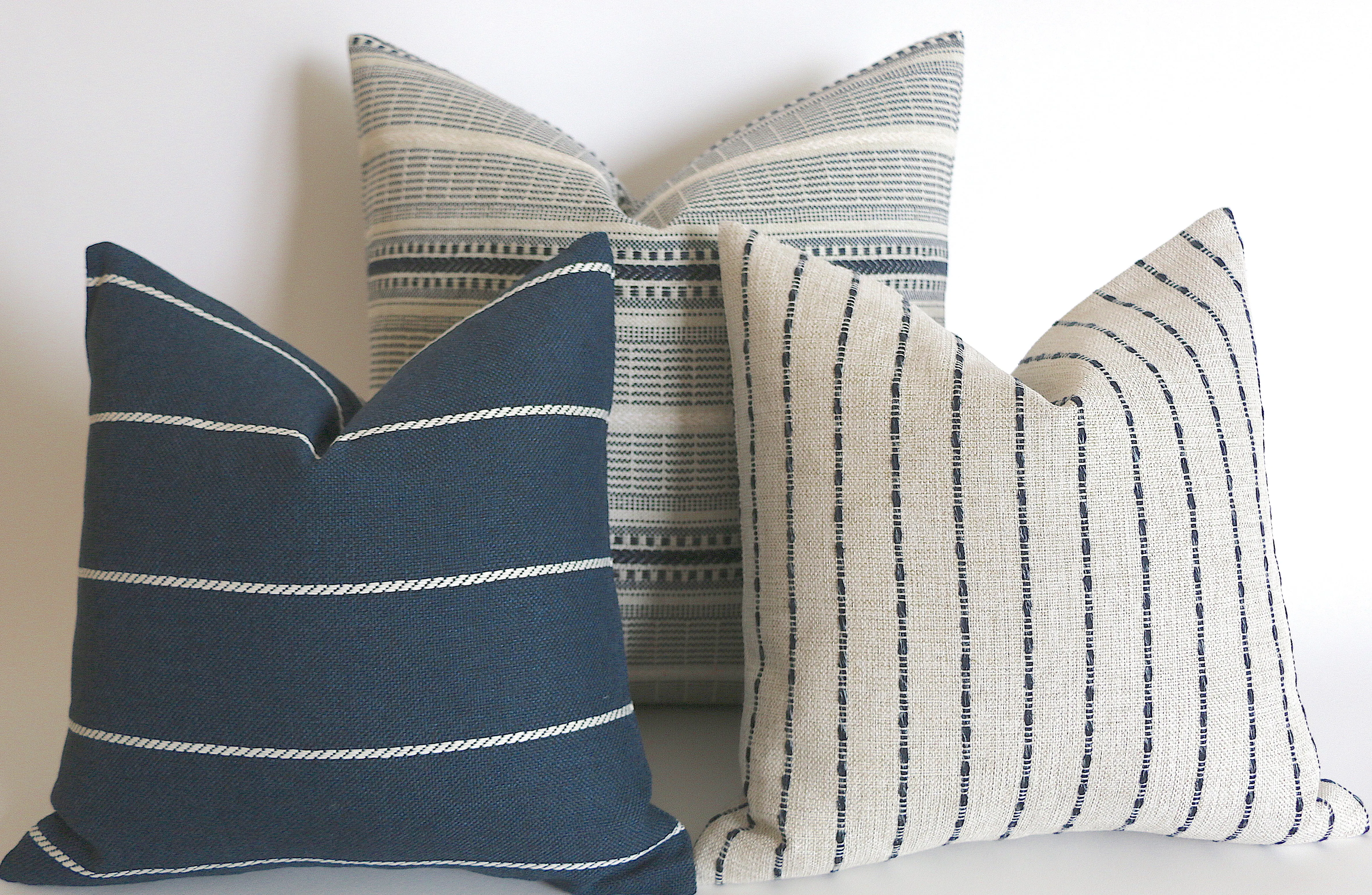 Indigo Farmhouse Navy Pillow Cover / Vintage Style Pillow Cover / Striped Performance Pillow Cover