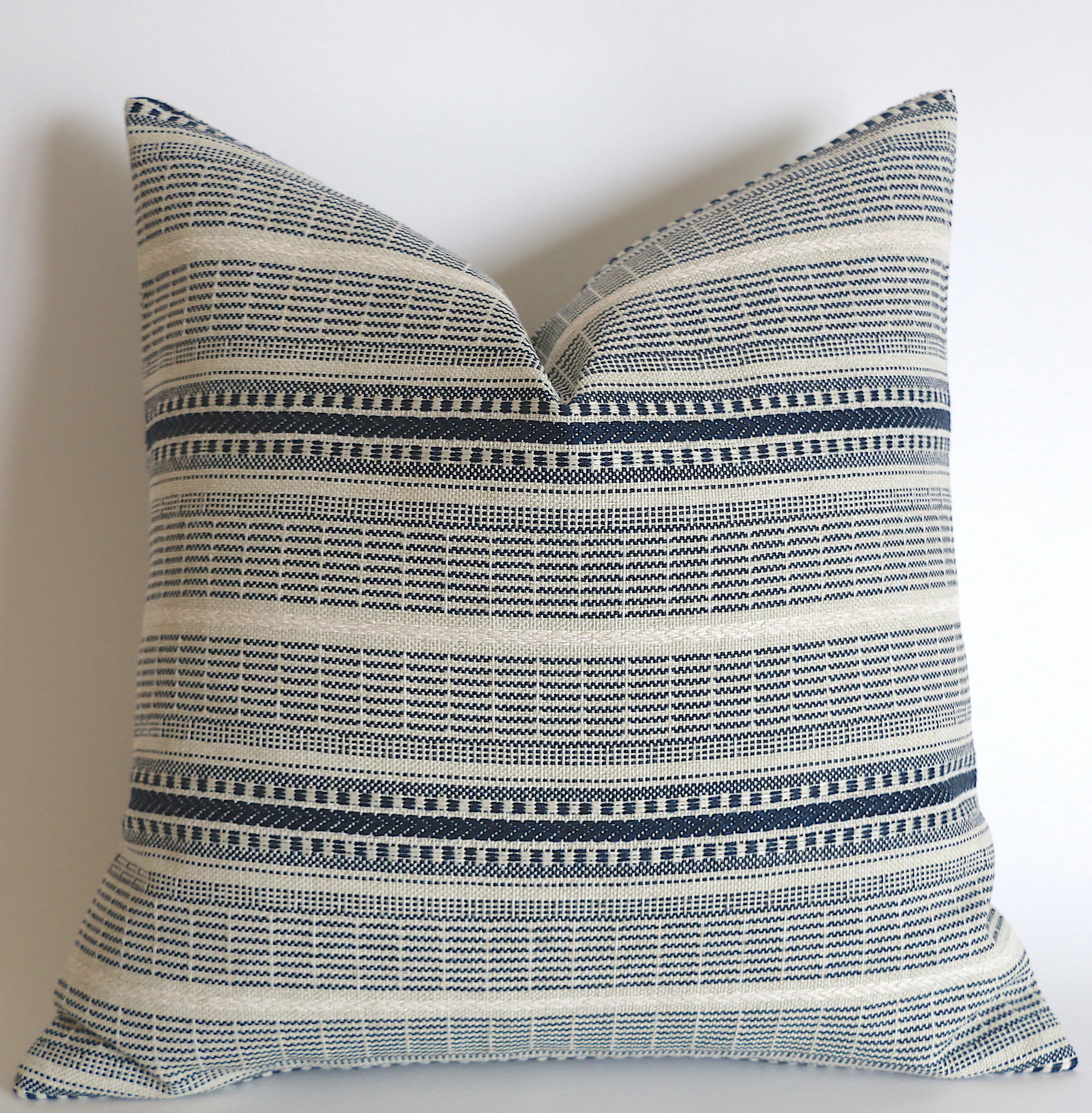 Indigo Farmhouse Navy Pillow Cover / Vintage Style Pillow Cover / Striped Performance Pillow Cover