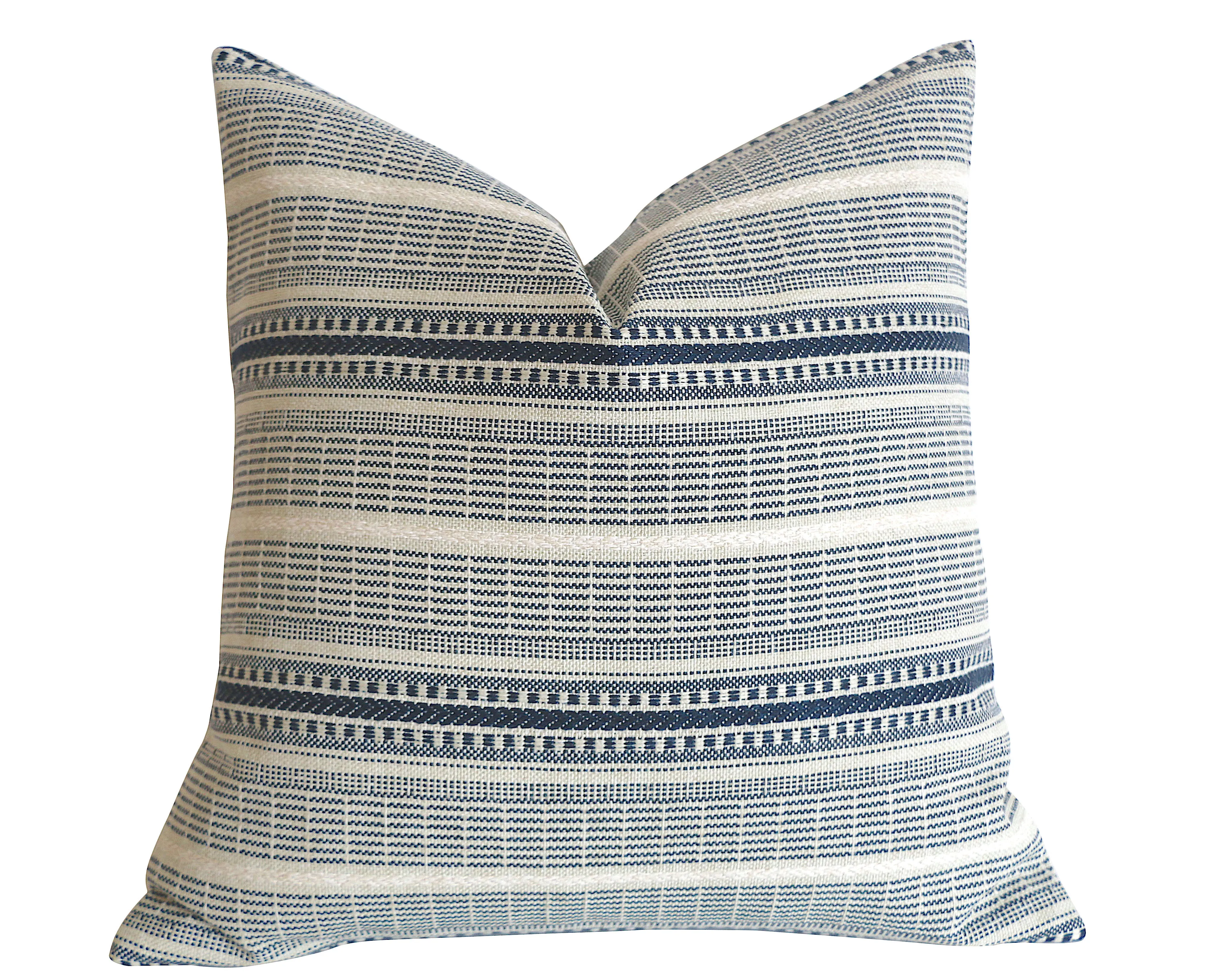 Indigo Farmhouse Navy Pillow Cover / Vintage Style Pillow Cover / Striped Performance Pillow Cover