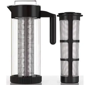 InstaCuppa Borosilicate Glass Infuser Water Pitcher 1300 ML, Idle for Cold Brew Coffee, Fruit Infusion and Iced Tea Pot, Includes Steel & Mesh Infusion Units, Protective Sleeve, Recipes eBook