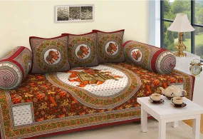 Jaipuri Design Single Bedsheet ( 100% cotton, 6pc set, Diwan set )