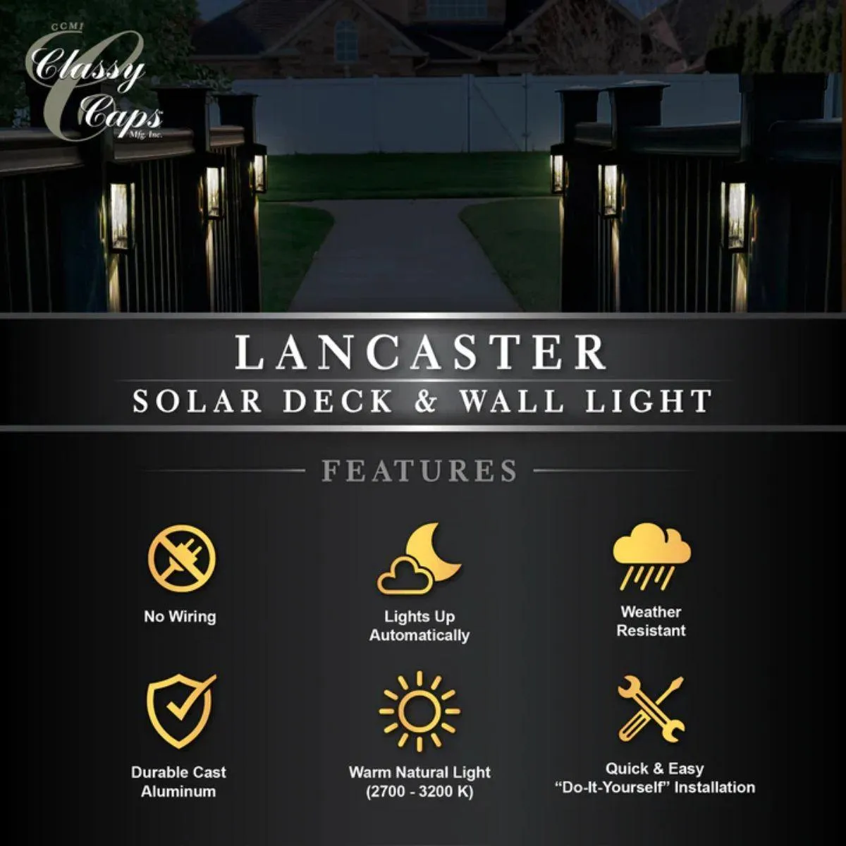 Lancaster Solar LED Outdoor Wall Sconce 2700K Black Finish (Pack Of 2)