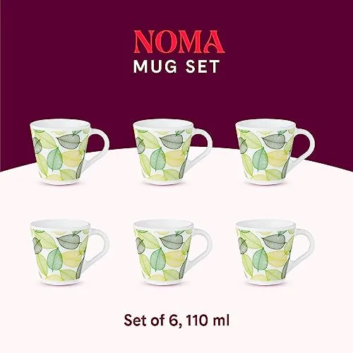 Larah by BOROSIL Novelty Series Noma Opalware Mug | Set of 6 Tea/Coffee Mugs | 110 ml Each | Microwave & Dishwasher Safe | Bone-Ash Free | Crockery Set Ideal for Daily Use & Gifting | White