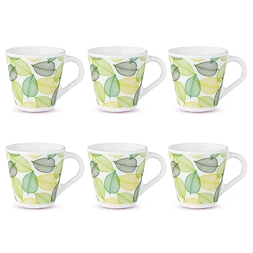 Larah by BOROSIL Novelty Series Noma Opalware Mug | Set of 6 Tea/Coffee Mugs | 110 ml Each | Microwave & Dishwasher Safe | Bone-Ash Free | Crockery Set Ideal for Daily Use & Gifting | White