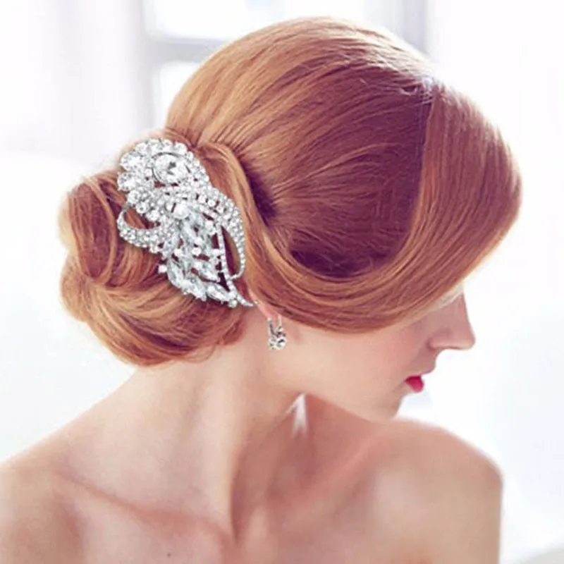 Large Floral Luxury Silver- Crystal Hair Comb for Bride or Quinceanera