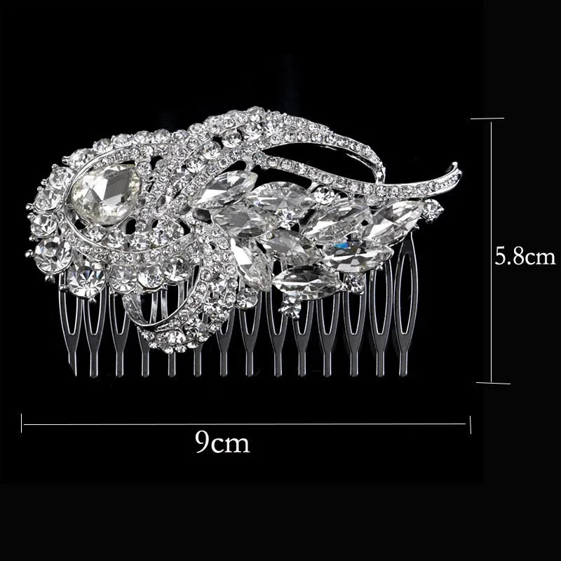 Large Floral Luxury Silver- Crystal Hair Comb for Bride or Quinceanera