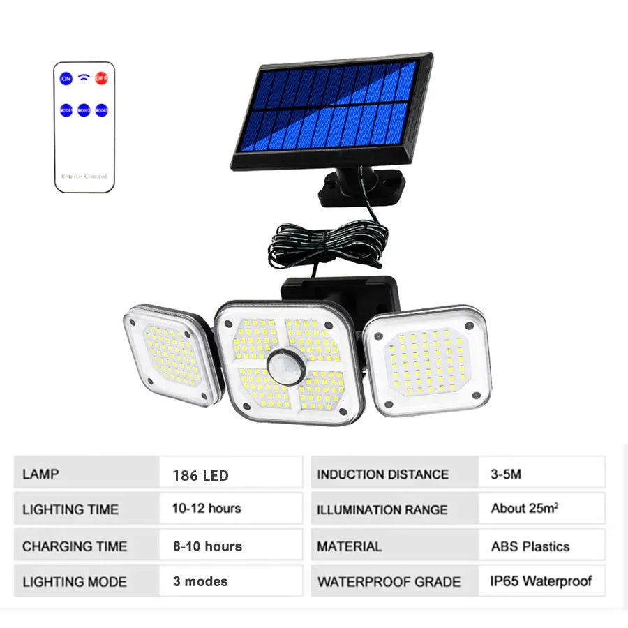 LED/COB Solar Street Light Multiple Head Wall-Mounted Motion Sensor Waterproof Integrated Outdoor Light Courtyard Road Lighting