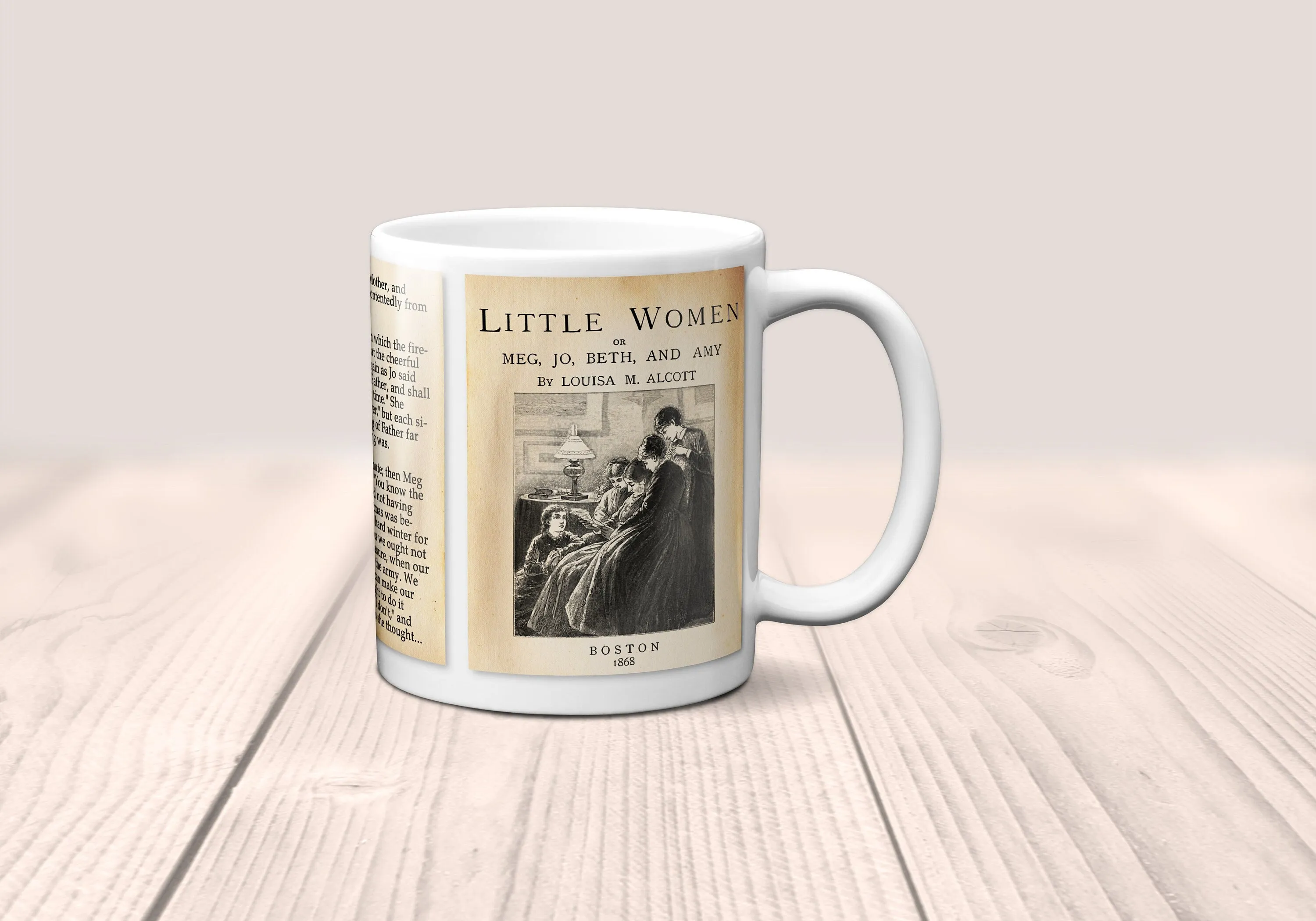 Little Women by Louisa M. Alcott Mug. Coffee Mug with Little Women Title and Book Pages, Literary Mug, Book Lover Mug, Librarian gift.