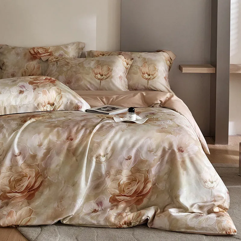 Luxurious Flower Tencel Bedding Set – 4-Piece, Digital Print