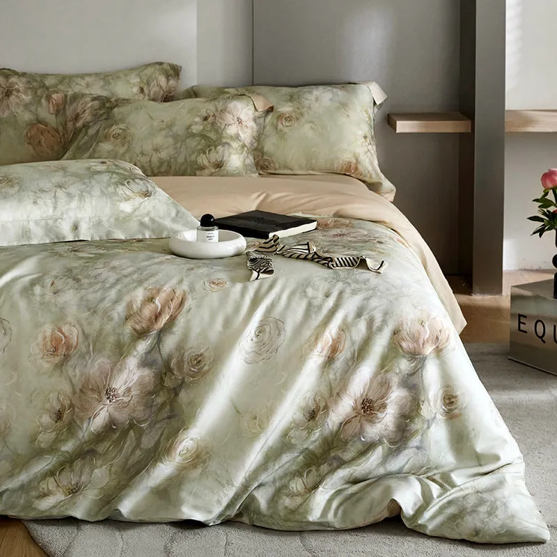 Luxurious Flower Tencel Bedding Set – 4-Piece, Digital Print