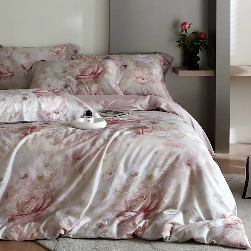 Luxurious Flower Tencel Bedding Set – 4-Piece, Digital Print