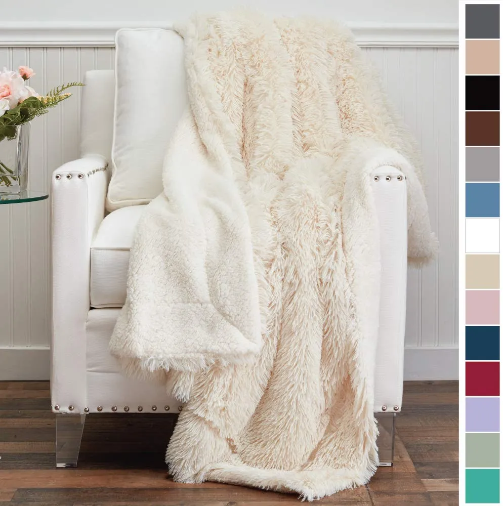 Luxury Faux Fur Bed Throw Blanket, Queen, Full Size, 90x90,