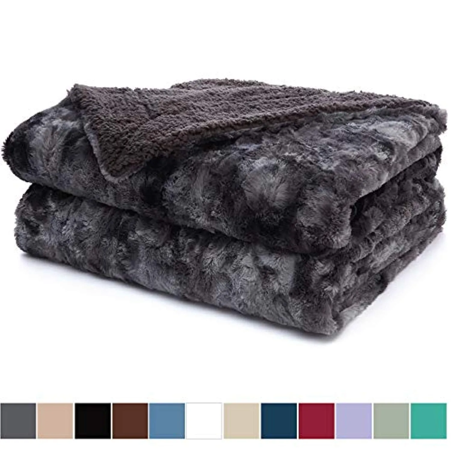 Luxury Faux Fur Bed Throw Blanket, Queen, Full Size, 90x90,