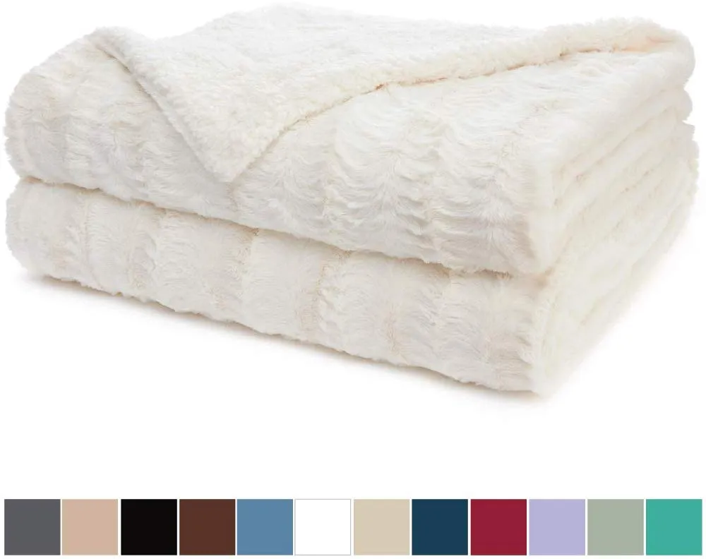 Luxury Faux Fur Bed Throw Blanket, Queen, Full Size, 90x90,