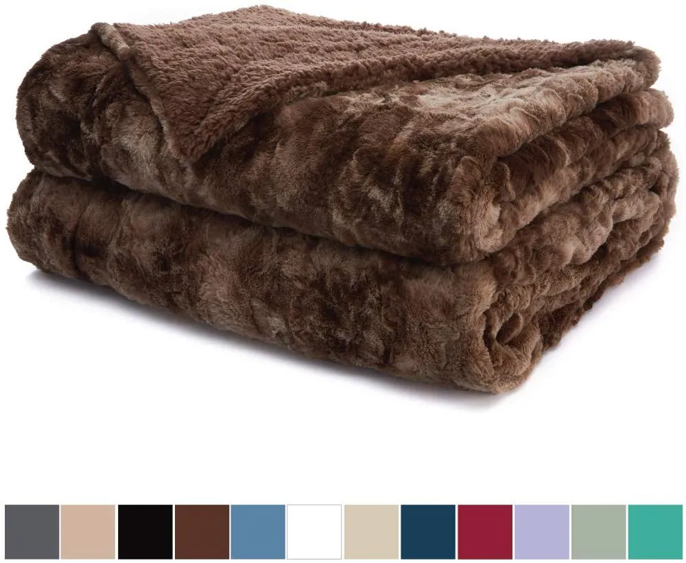 Luxury Faux Fur Bed Throw Blanket, Queen, Full Size, 90x90,