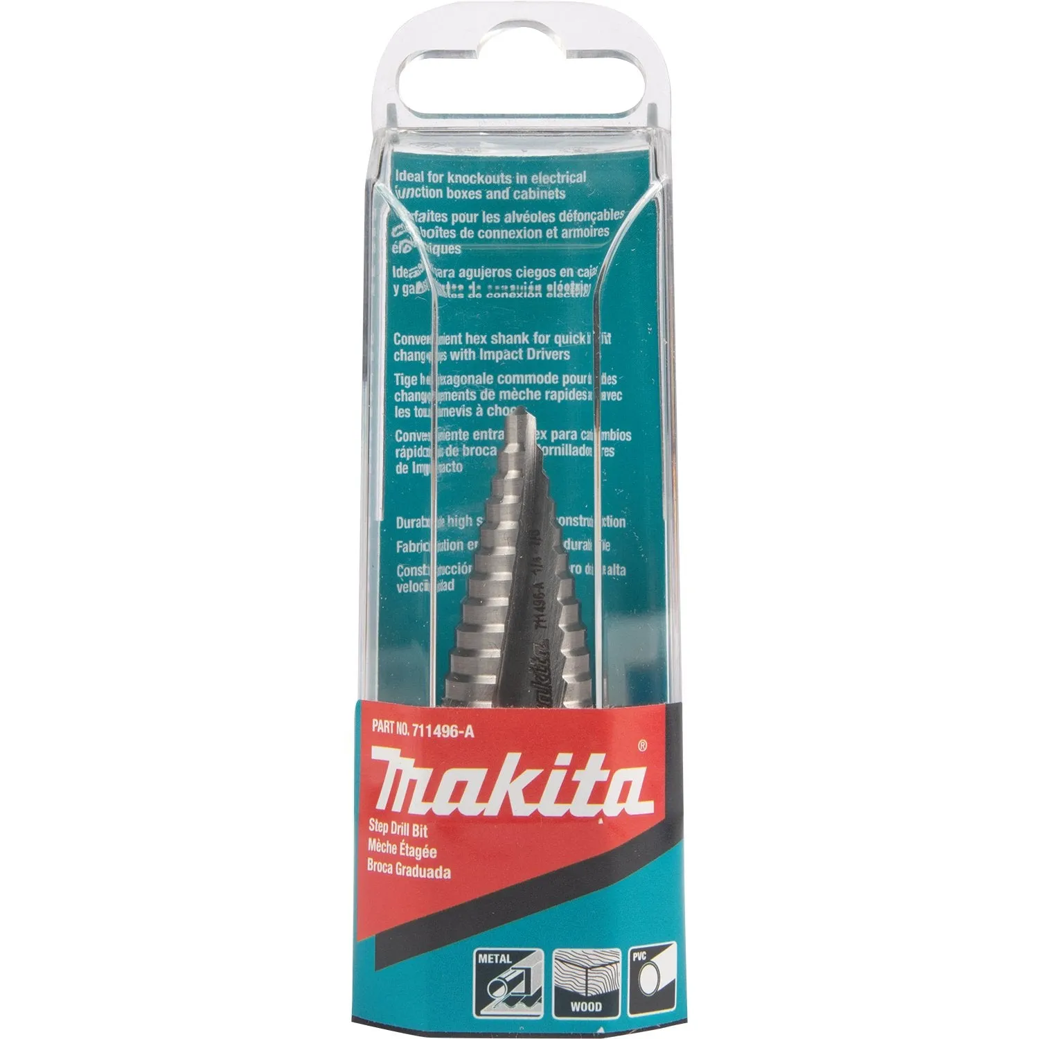 Makita (711496-A) 1/4" - 7/8" H.S.S. Step Drill Bit, 1/4" Hex Shank