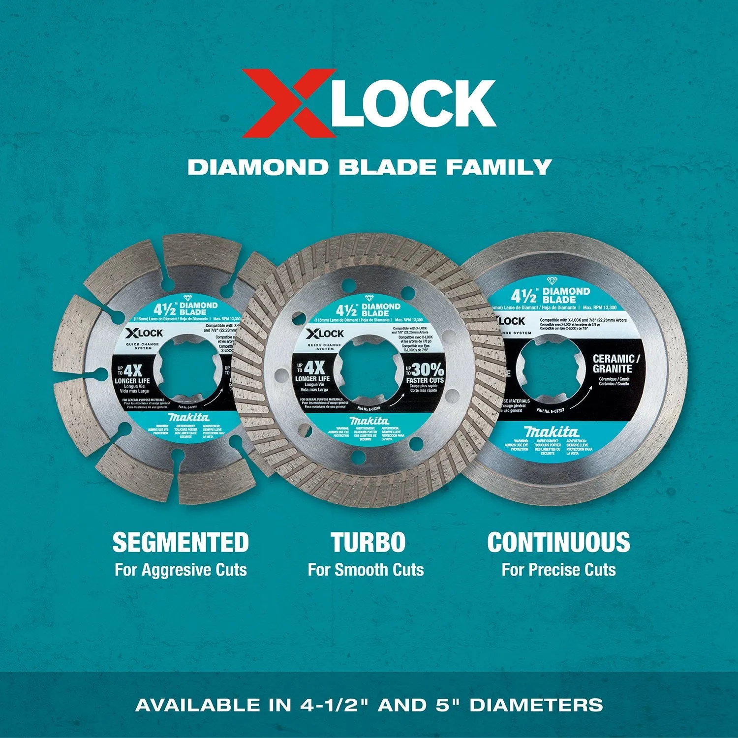 Makita (E-07222) X-LOCK 4-1/2" Turbo Rim Diamond Blade for Masonry Cutting, 2/pk