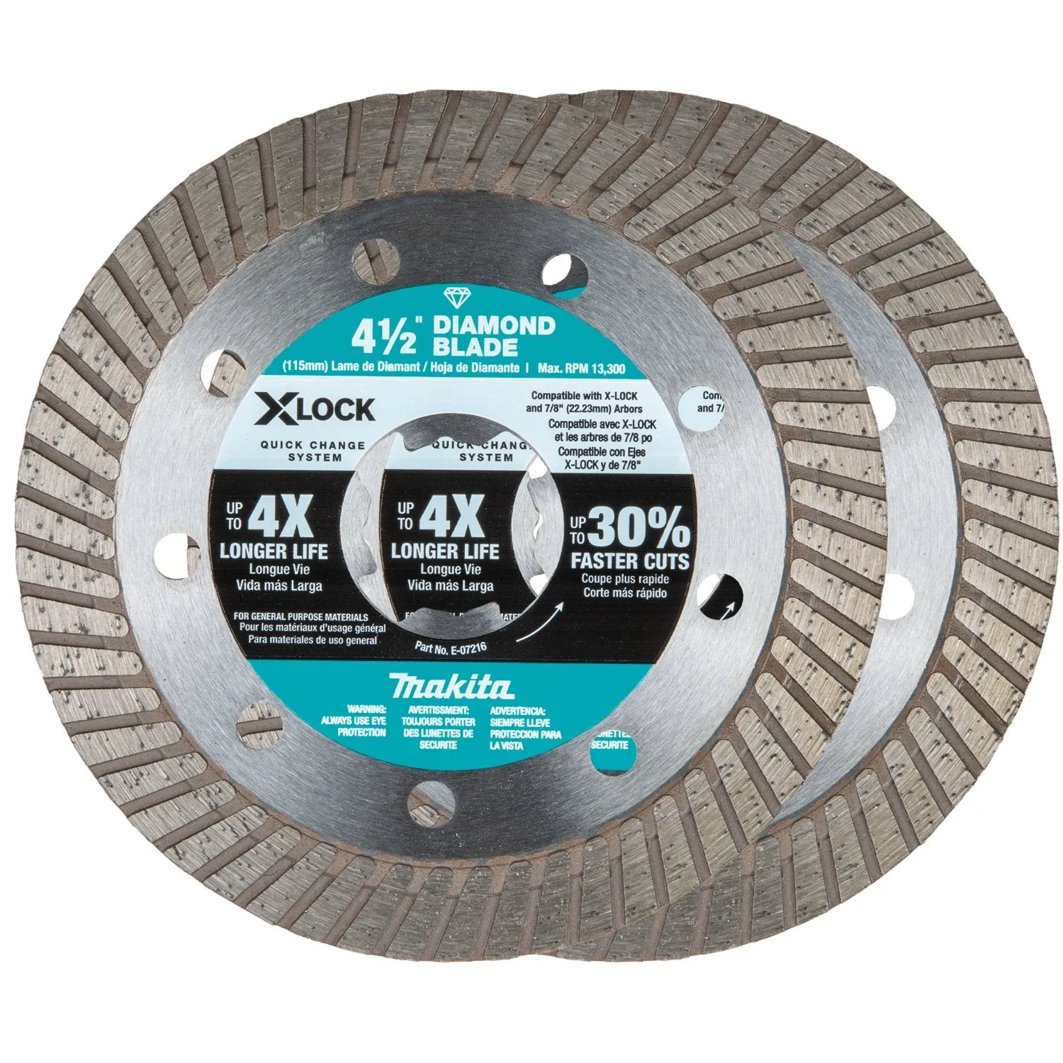 Makita (E-07222) X-LOCK 4-1/2" Turbo Rim Diamond Blade for Masonry Cutting, 2/pk