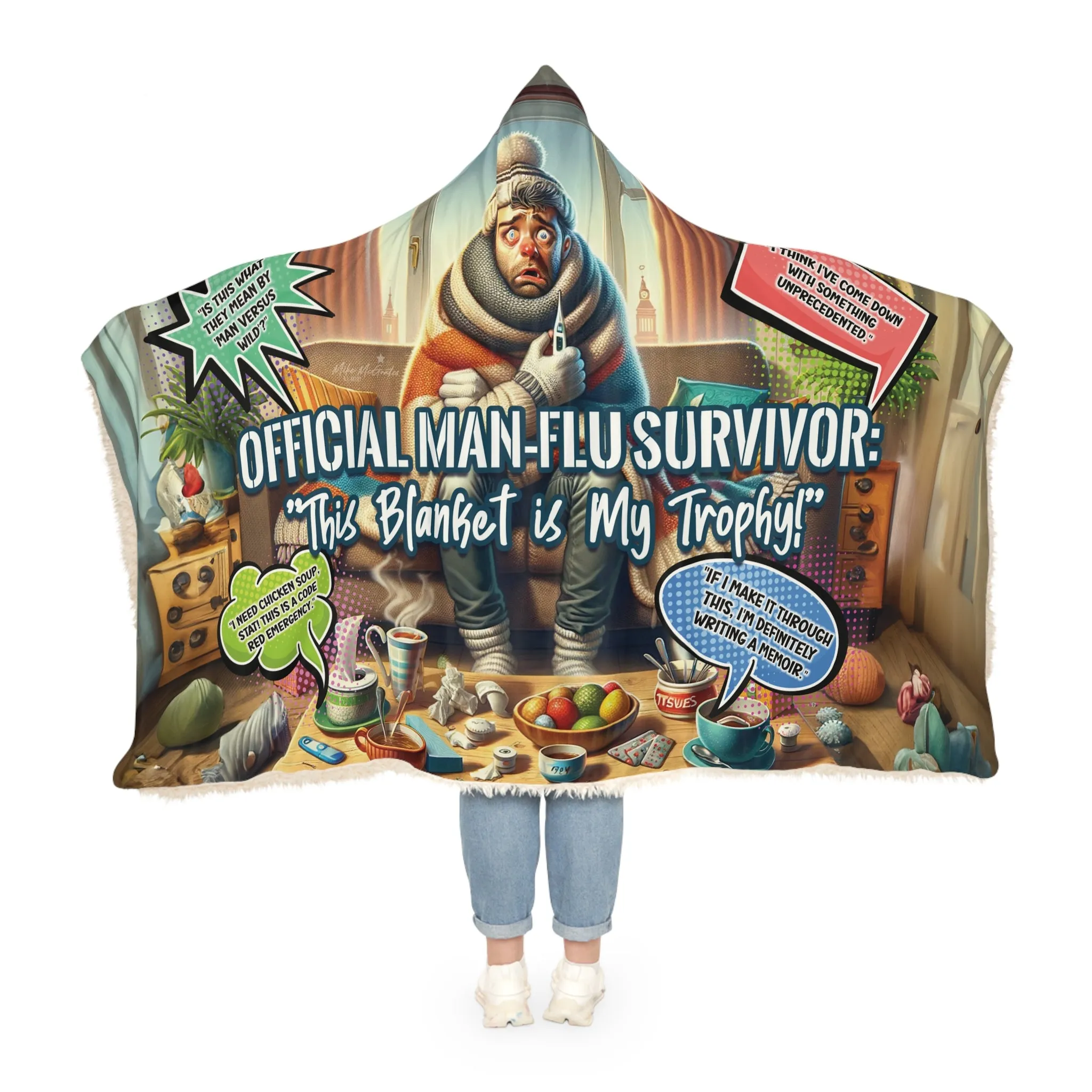 Man Flu Survivor Hooded Blanket – Comfy, Humorous, and Warm Recovery Blanket