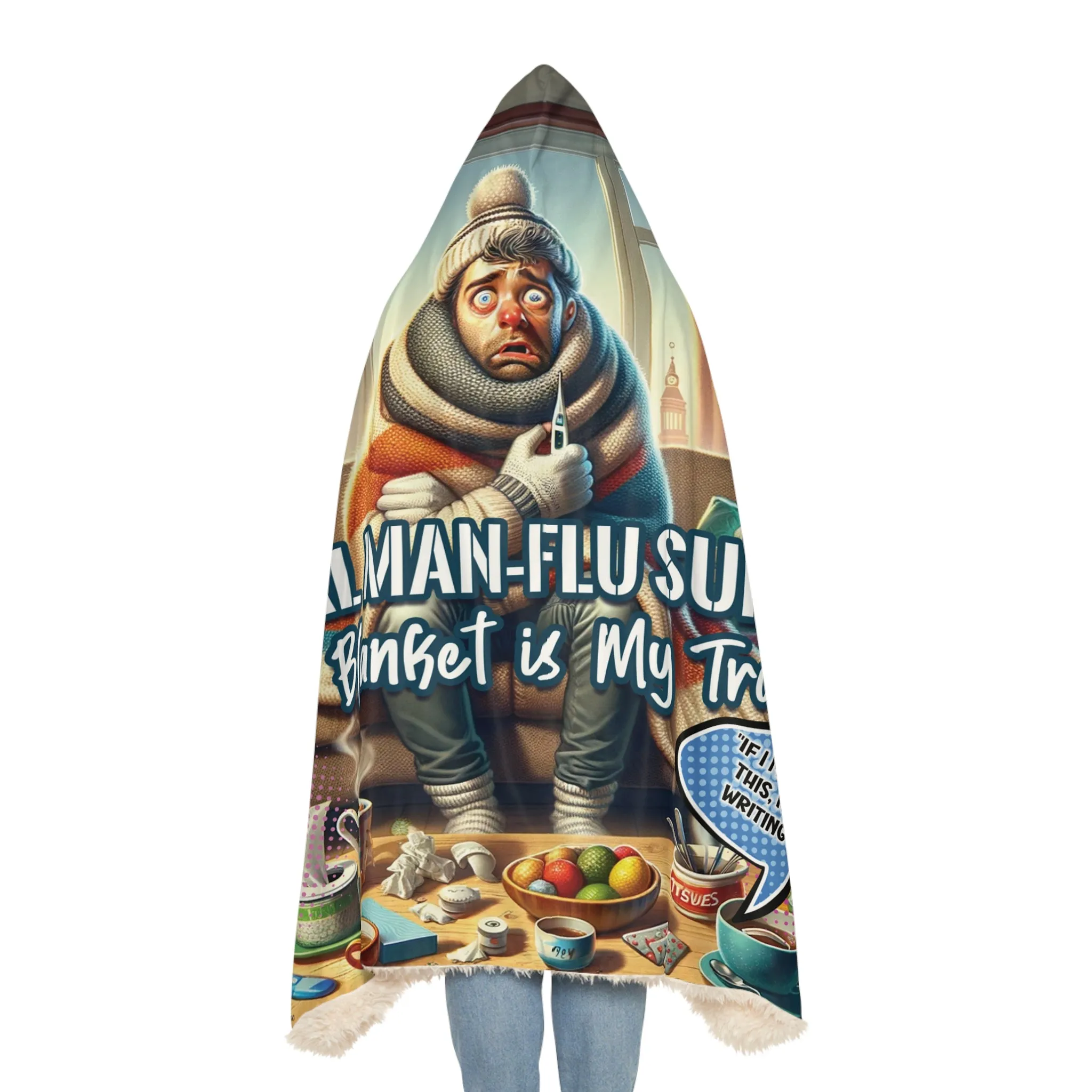 Man Flu Survivor Hooded Blanket – Comfy, Humorous, and Warm Recovery Blanket