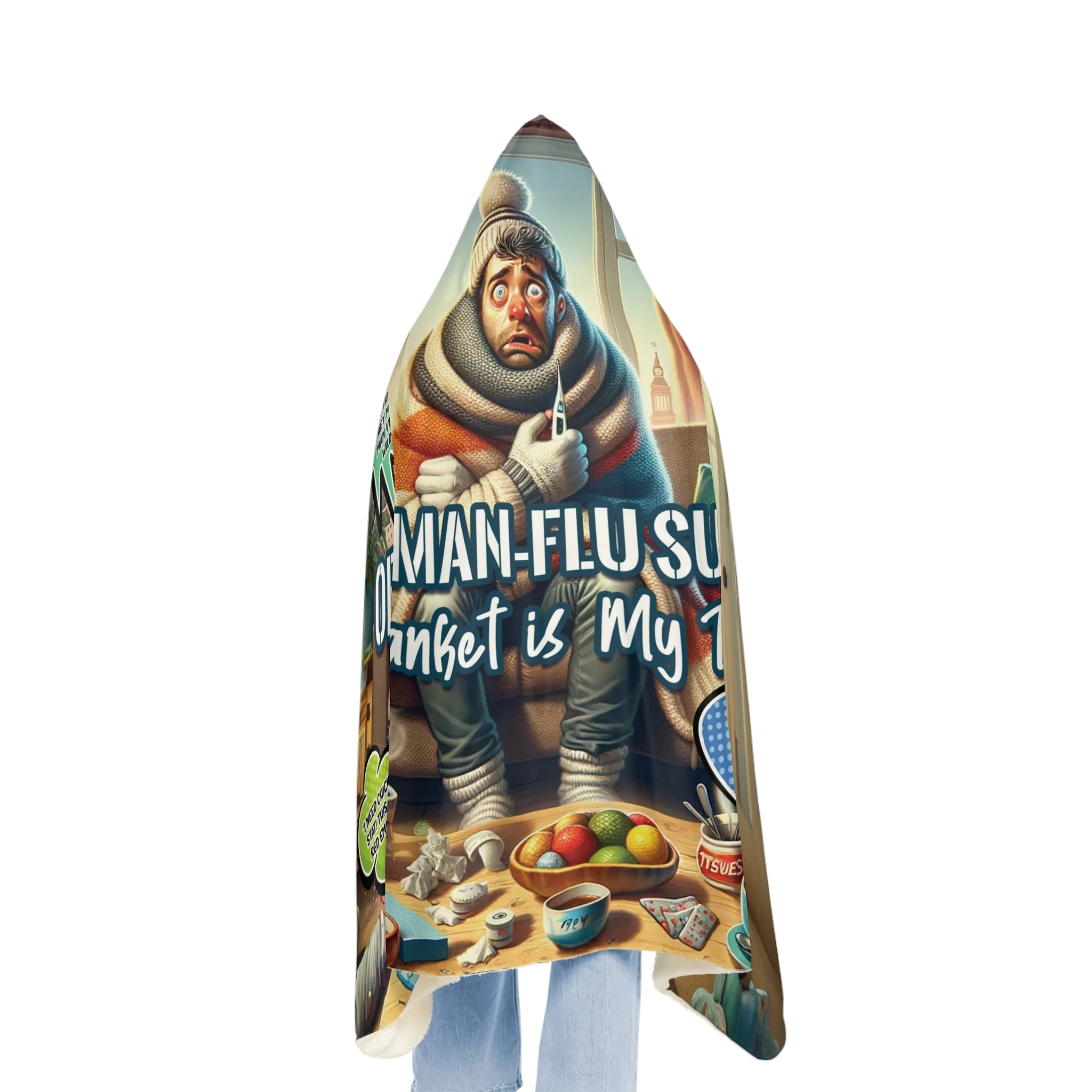 Man Flu Survivor Hooded Blanket – Comfy, Humorous, and Warm Recovery Blanket