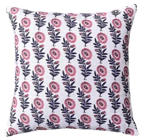 Mauve, Navy, and Pink Block Printed Floral Pillow Cover: Available in 10 Sizes