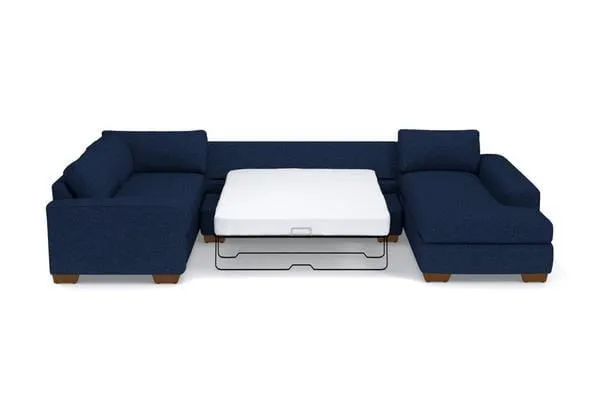 Melrose 3pc Sleeper Sectional :: Leg Finish: Pecan / Configuration: RAF - Chaise on the Right / Sleeper Option: Memory Foam Mattress