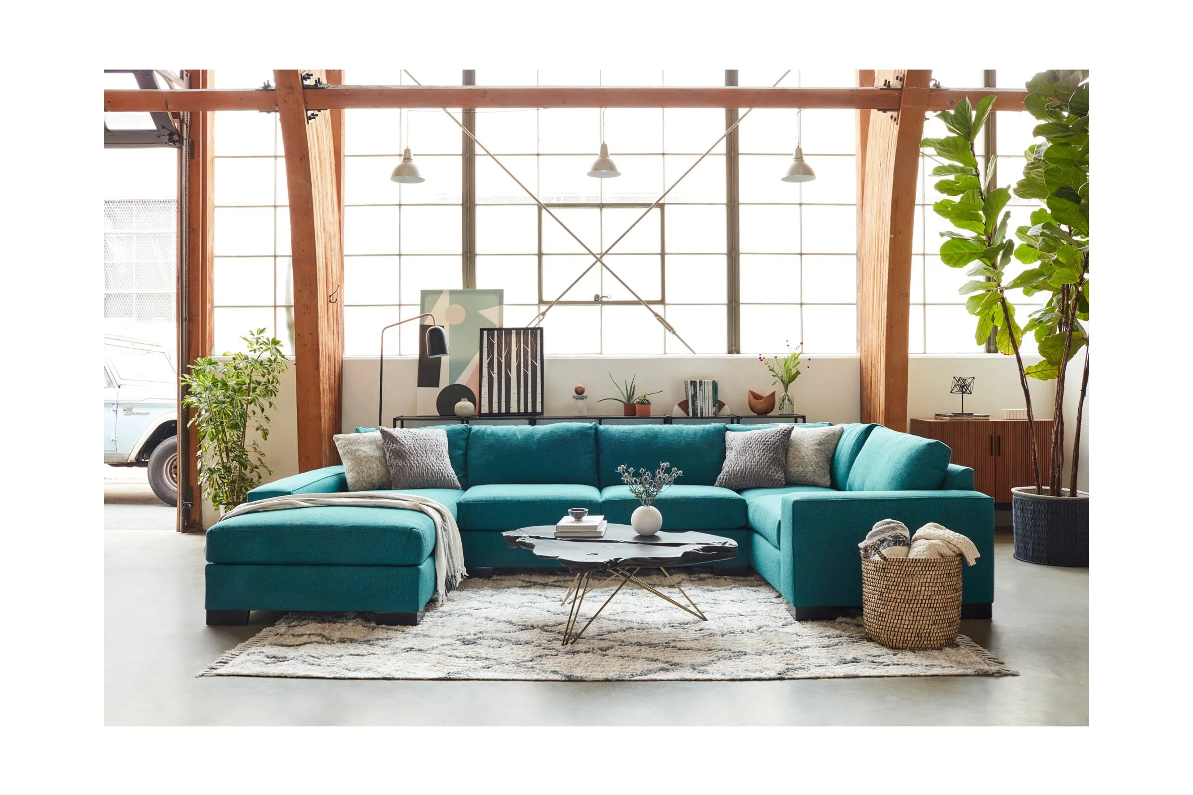 Melrose 3pc Sleeper Sectional :: Leg Finish: Pecan / Configuration: RAF - Chaise on the Right / Sleeper Option: Memory Foam Mattress