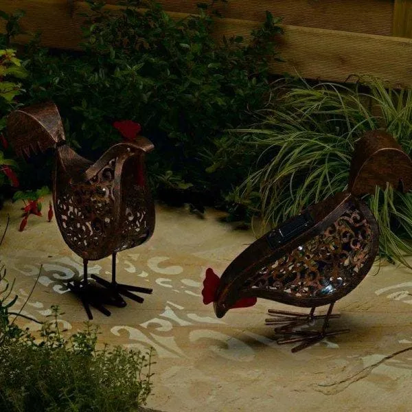 Metal Scroll Hens Solar Garden Lights -2 Pack