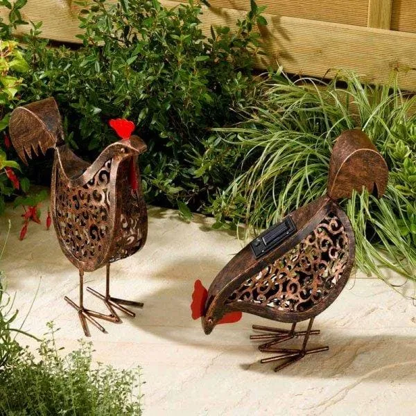 Metal Scroll Hens Solar Garden Lights -2 Pack