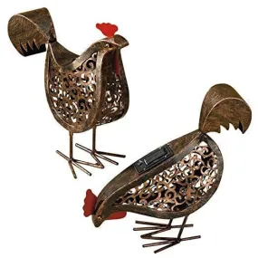 Metal Scroll Hens Solar Garden Lights -2 Pack