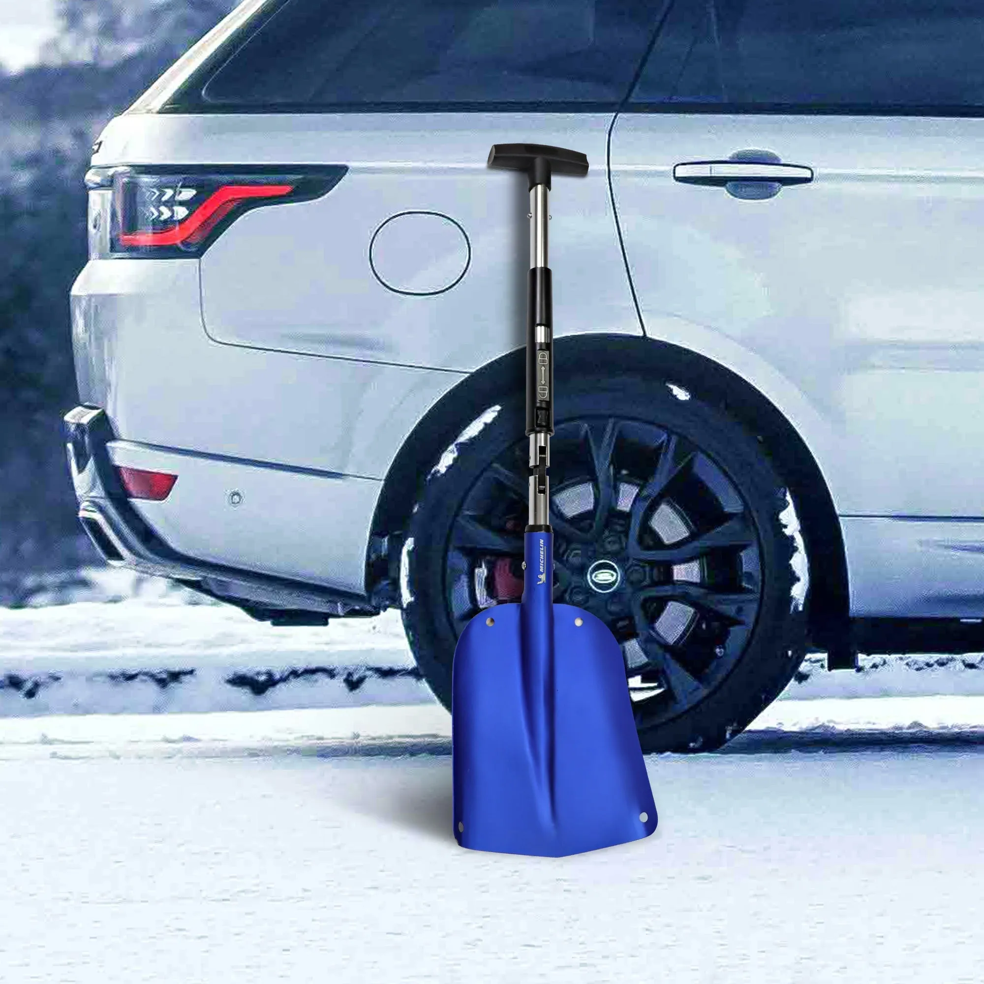 Michelin Ultra Compact 40" Folding Utility Snow Shovel for Car Emergency, Blue, Telescoping Handle, Collapsible, Lightweight, Winter Survival Gear, for SUV, Truck, Snowmobile, Camping, Skiing, Pack of 4