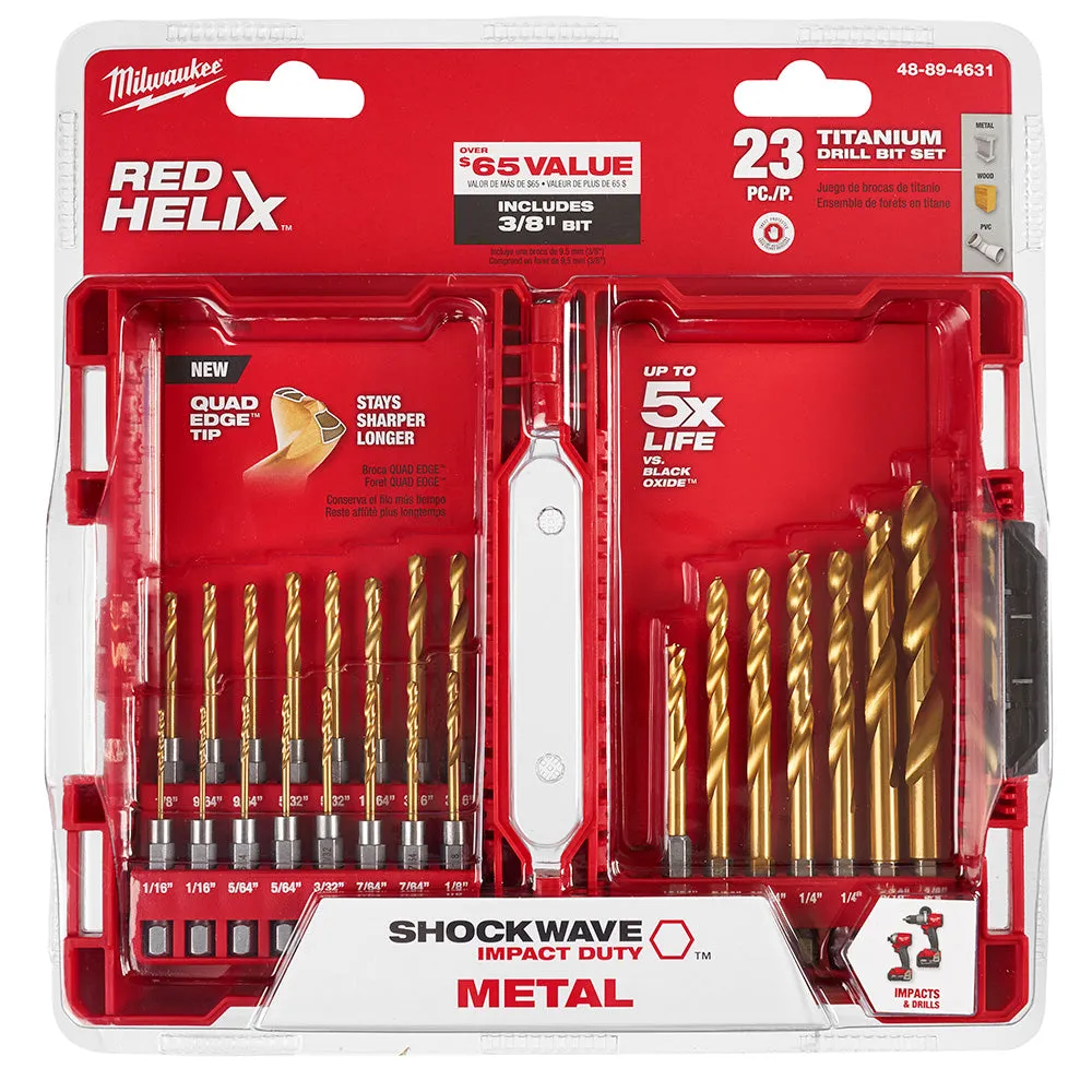 Milwaukee 48-89-4631 SHOCKWAVE RED HELIX Titanium Drill Bit Set - 23 PC